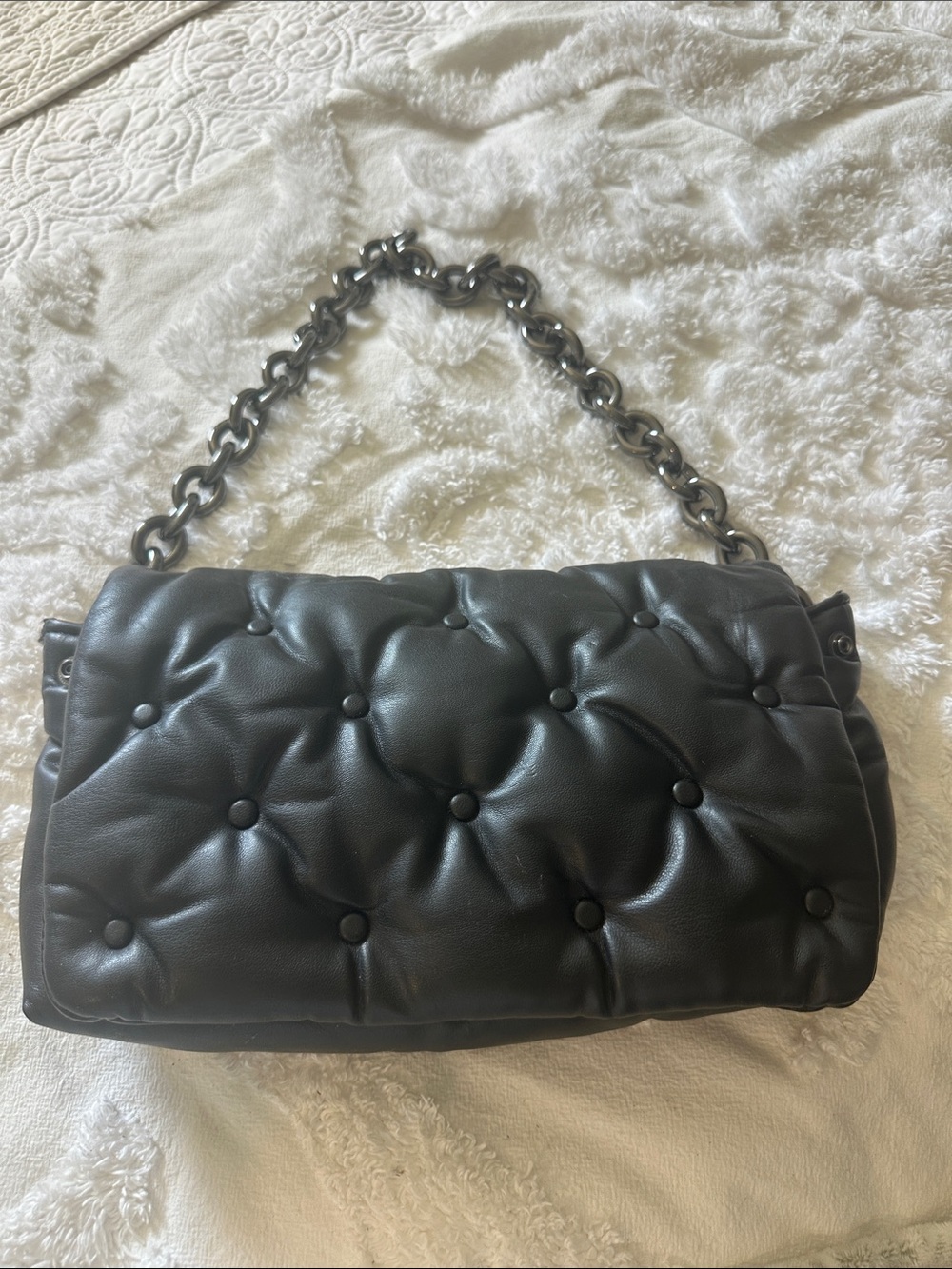 Zara Black Quilted Shoulder Bag with Chunky Chain